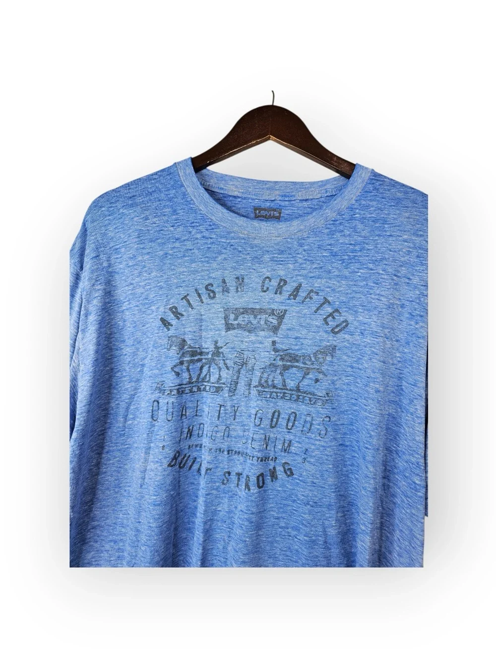 Levi’s Men’s XXL Heathered Blue Graphic Tee | Artisan Crafted Two Horse Logo